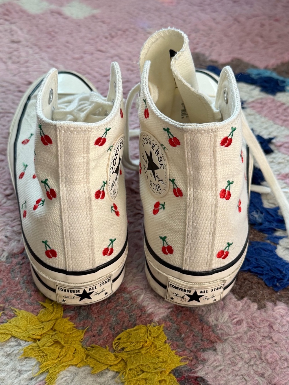 Converse women’s Cream High-Top Sneakers with Red Cherry Print - Picture 4 of 5